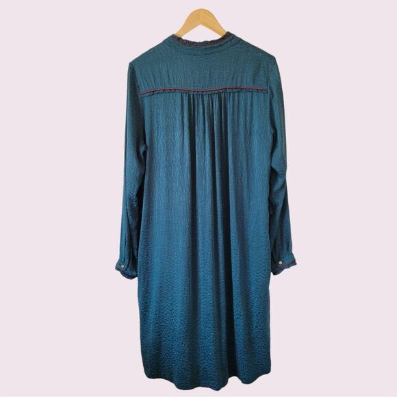 POM AMSTERDAM Teal Midi Dress Sz 4 Relaxed Fit High Neck Long Sleeve Lagenlook - Picture 4 of 11